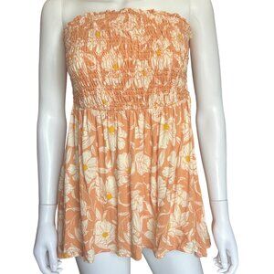 Torrid Floral Smocked Strapless Top Peach & White Lightweight Womens Size 0/L